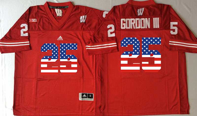 Wisconsin Badgers #25 Melvin Gordon III Red USA Flag College Stitched Jersey